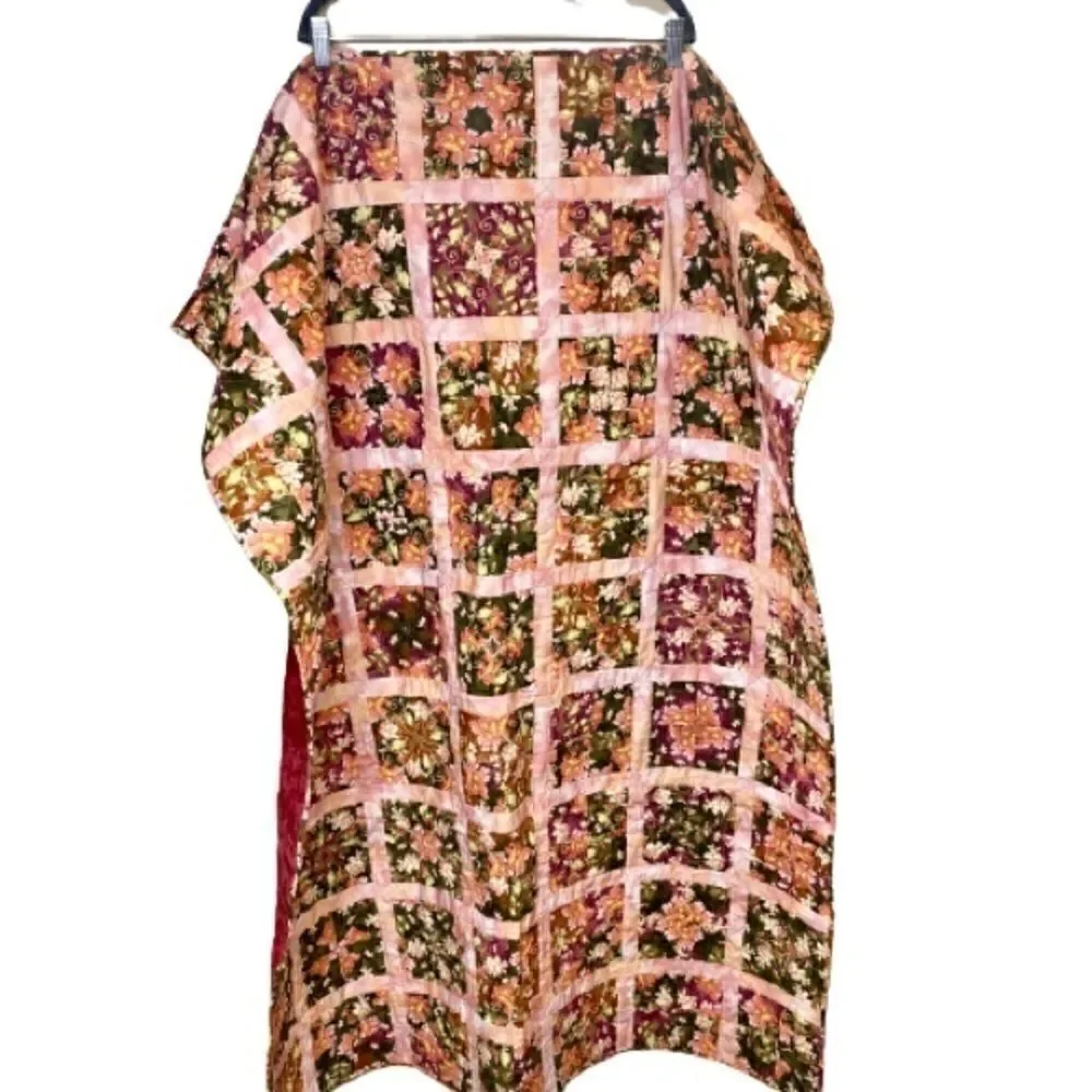 Handmade NWT floral lap quilt pink, burgundy and green size 52” X 41”